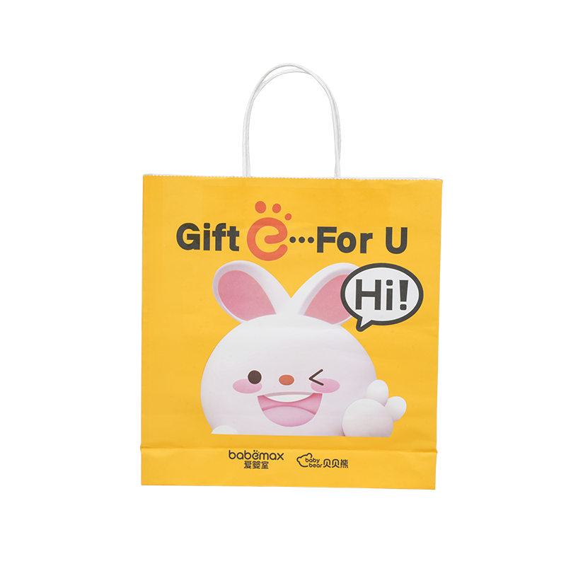 บรรจุภัณฑ์เสื้อผ้าแนวนอนมือถือถุงกระดาษแข็งสีขาวหนา